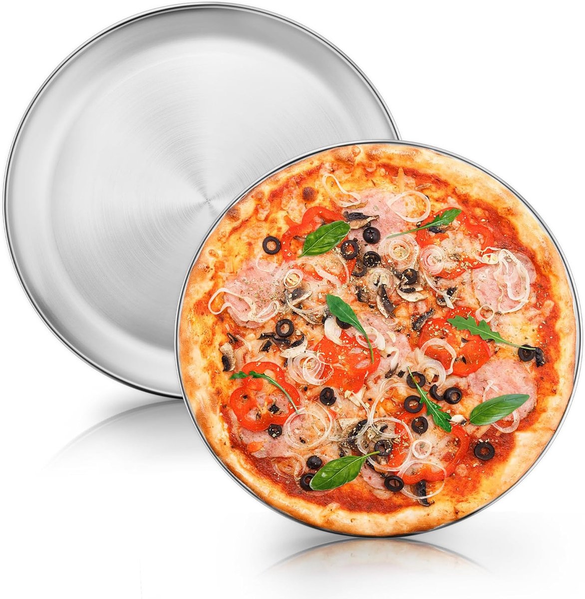 Pizza plaat 30 cm - set van 2 roestvrijstalen bakplaten - gezond en duurzaam - ideaal voor pizza bakken - ShopVlot