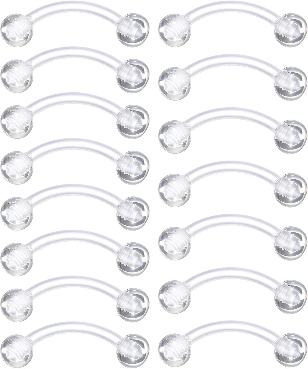 15 stuks Piercing Houders 16g Heldere Wenkbrauw Piercing Sieraden Onzichtbare Gebogen Barbell Kunststof Navelknop Ringen Kraakbeen Tragus Helix Daith Rook Oorbel Piercings Sieraden Voor Vrouwen