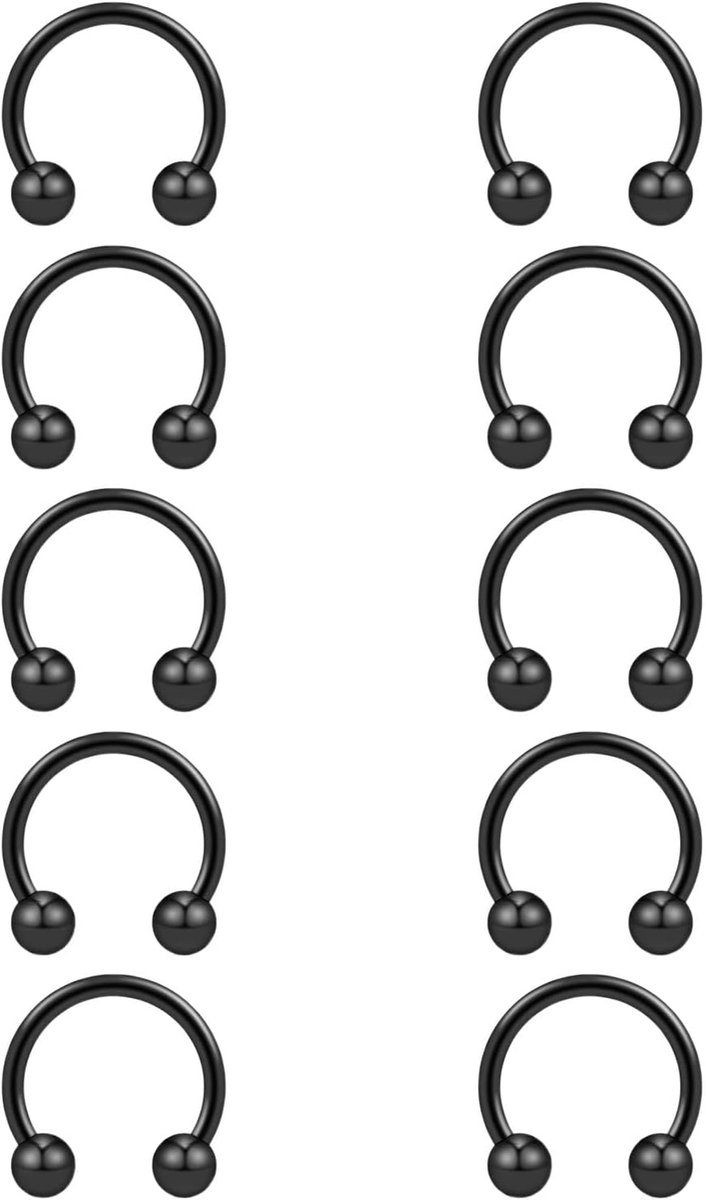 6-10 stuks hoefijzerpiercing neus lip septum helix ring 16G circular barbell 6/8/10/12/14 mm lippiercing zilver goud zwart