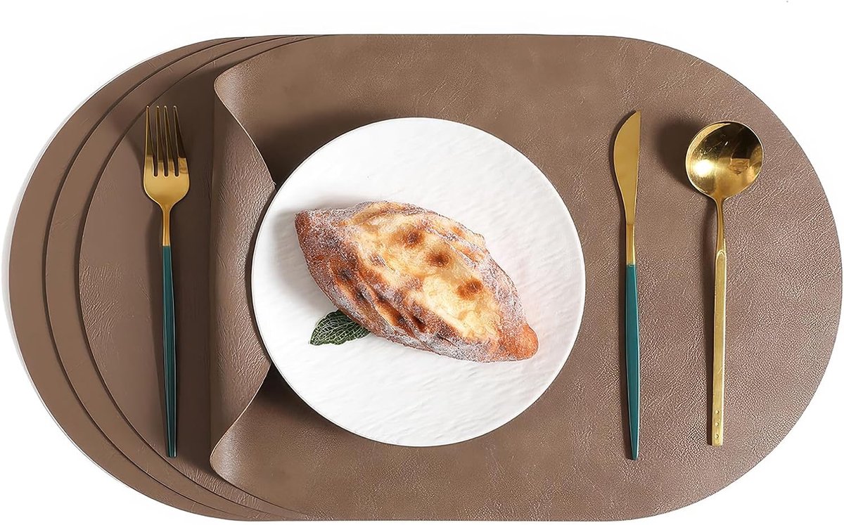 Placemats, set van 4, hittebestendige tafelmatten om te dineren, antislip wasbare placemats donkere koffie