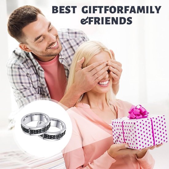 1 stuk, stressvermindering en anti-angst-ring, 8 mm, gepolijste zware fidget-ring, modeaccessoires, stressring, cadeau voor mannen en vrouwen (zilver/zwart) — afbeelding 3