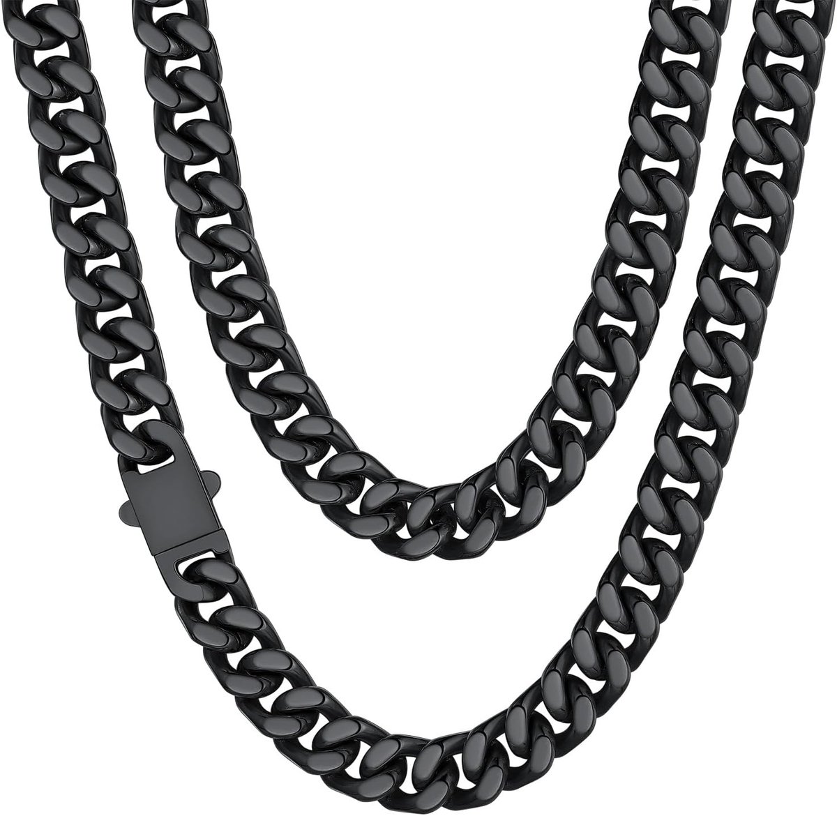 Zwarte ketting voor heren en dames, roestvrij staal, pantserketting, Cubaanse ketting, 5 mm/7 mm/9 mm/12 mm breed, naar keuze, ketting voor jongens en meisjes, kettinglengte 46 cm/51 cm/56