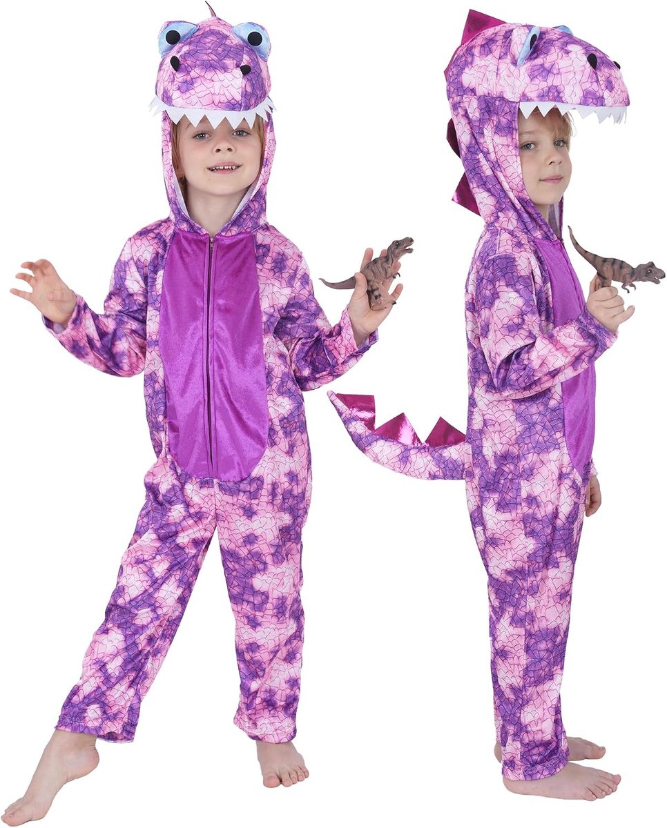 Party Dinosauruskostuum voor kleine kinderen, T-Rex & Triceratops verkleedkostuum met dinosaurusbeelden voor dagelijkse verkleedpartijen, Halloween, themaverjaardagsfeestje