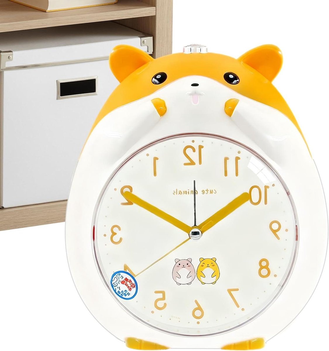 Kinderwekker Dierdesign - Tafelklok - Kinderen Wakker Maken - Zingende en sprekende functie - 18.8 cm breed - Geel