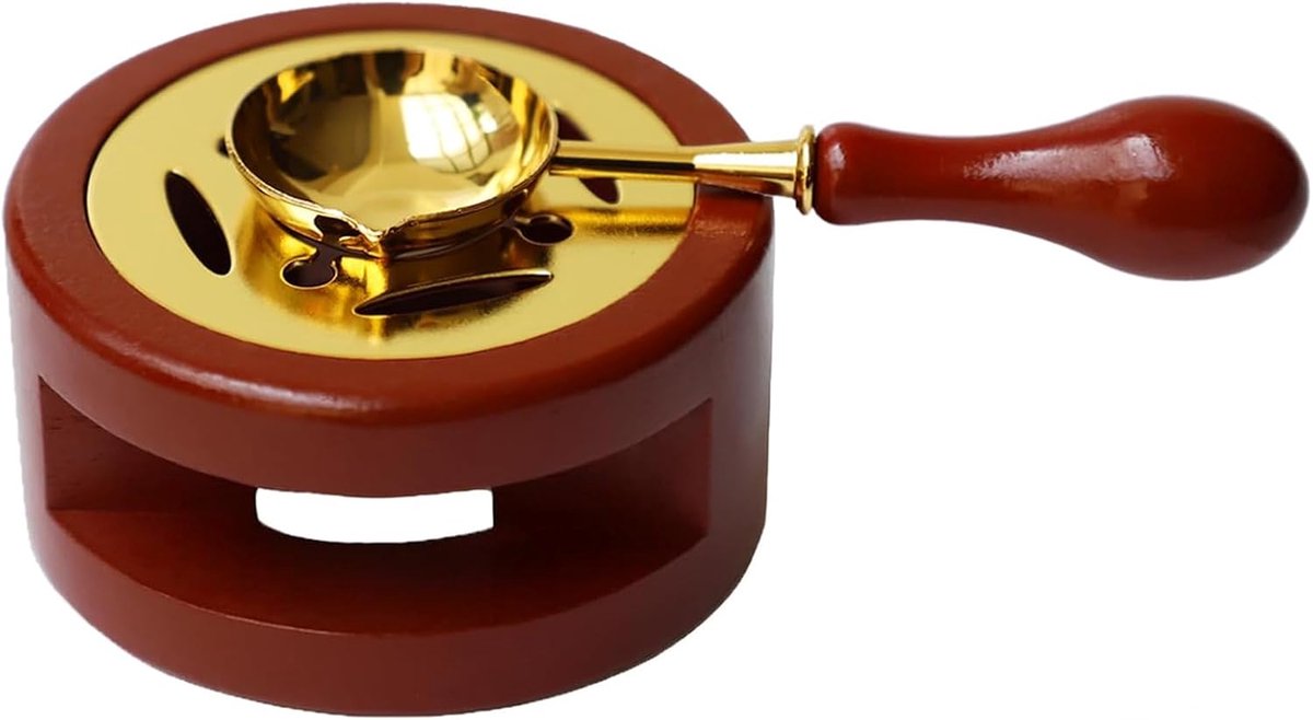 Waszegelwarmer met smeltlepel | Waxverwarmer van hout, uniform, gesmolten was, snel gesmolten, voor uitnodigingen, geschenken (stijl 2)