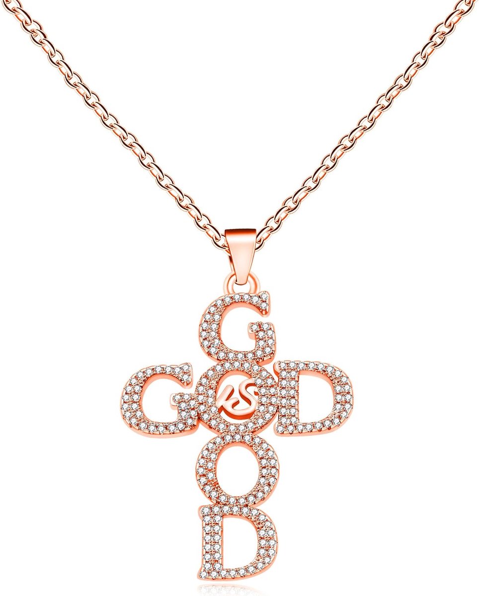 Is goed kruis kruis ketting | Micro Pave CZ Spirituele Bijbelvers Religieuze Hanger Kettingen | Motiverende Gezegende Gebed Sieraden met Rvs Ketting 45+5cm Uitgebreid | YA5005