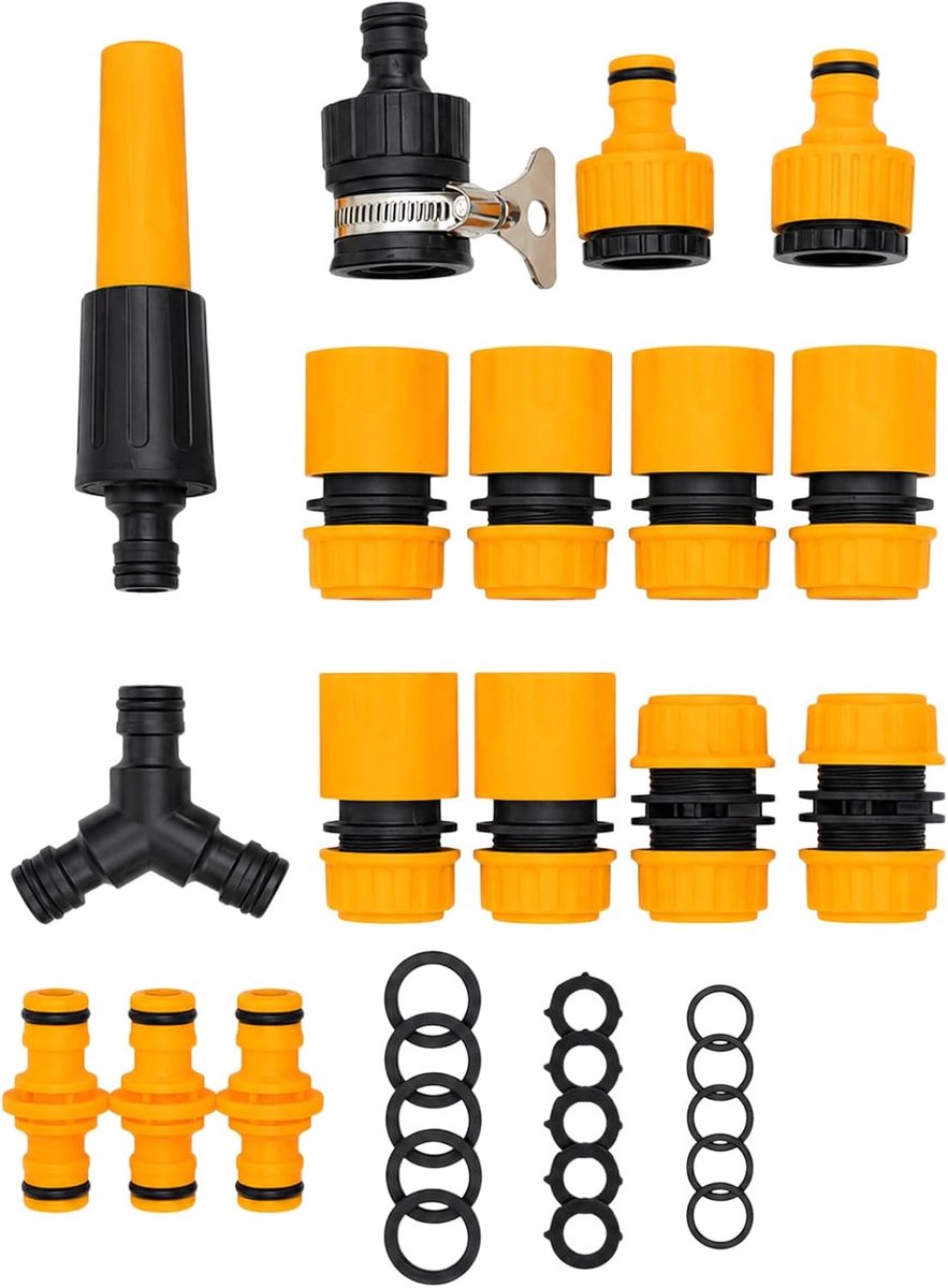 16-delige tuinslang-aansluitset, 1/2 inch Gardena slangconnector van robuust ABS-kunststof, met Y-stuk, waterstop, 2-in-1 kraanaansluiting en reserveonderdelen, voor tuinirrigatie en auto