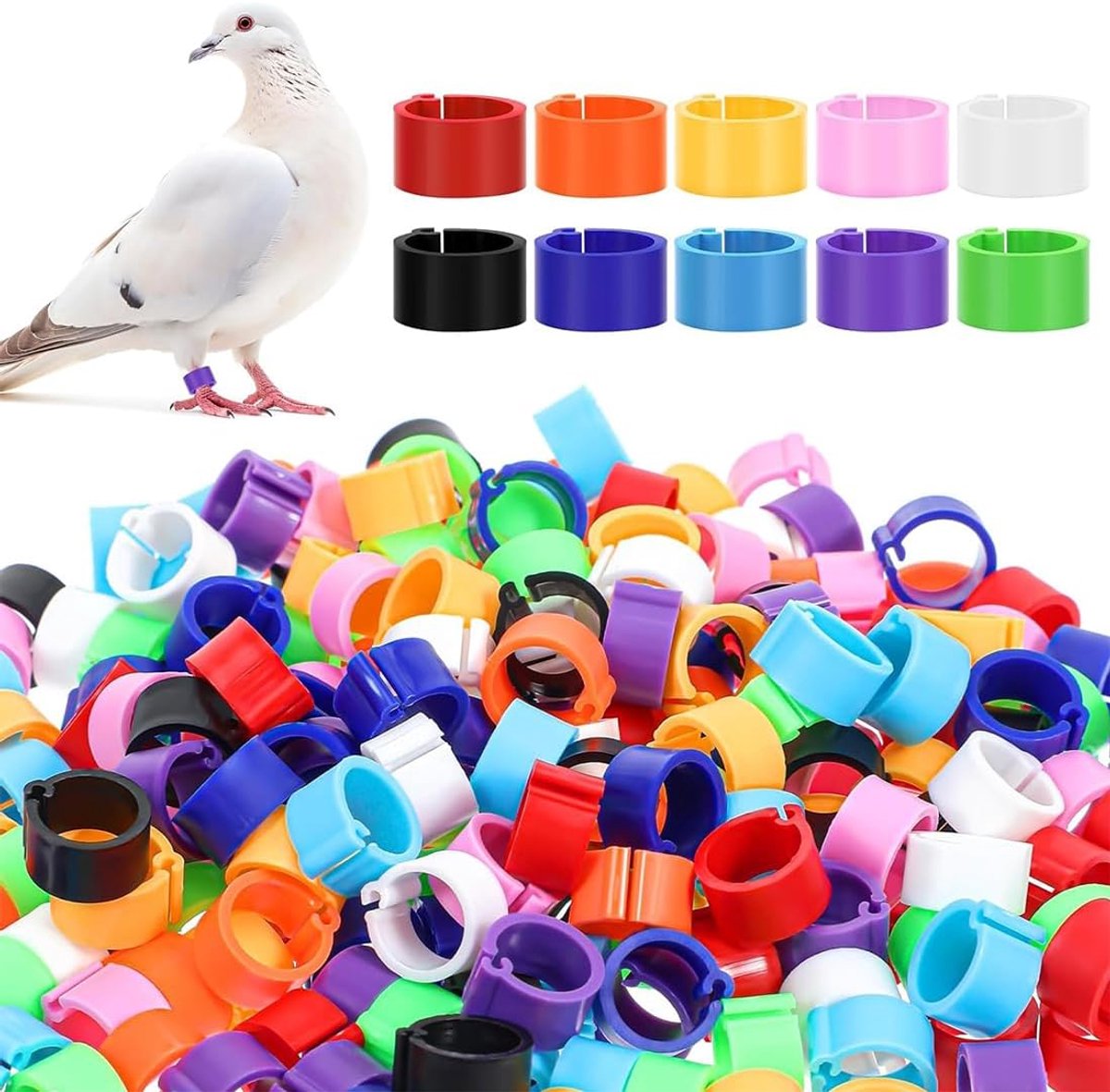 100 stuks 10 mm duivenherkenningsringen, duivenringen, gevogelte ringen met kleuren, duivenbeenringen, voor identificatie, willekeurige kleur