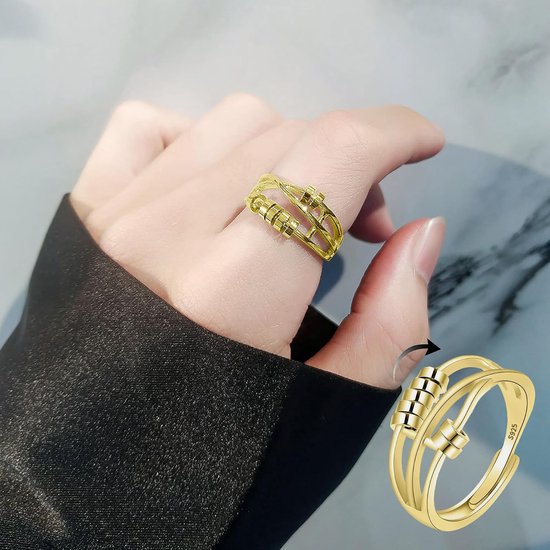 Ring voor Vrouwen Gouden Fidget Ring voor Tiener Meisjes Verstelbare Open Spinner Ringen voor Angst Vrouwen Dochter, Vlinder Maan Ster Zonnebloem Bij Kristal Ringen voor Kerstmis Moederdag Gift — afbeelding 2