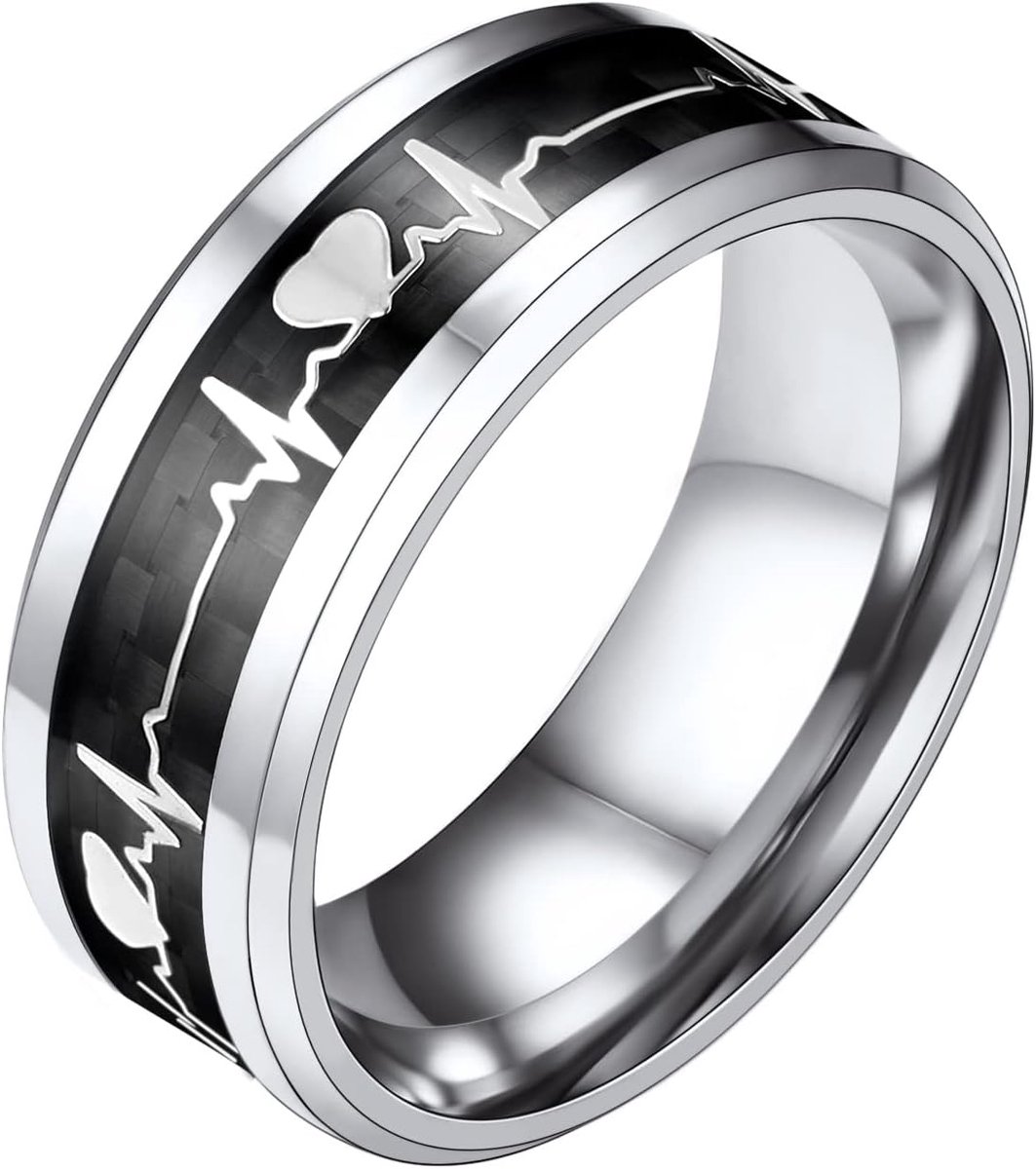 Ringen, wolfraam ring, roestvrij staal/zwart, verzenden geschenkdoos