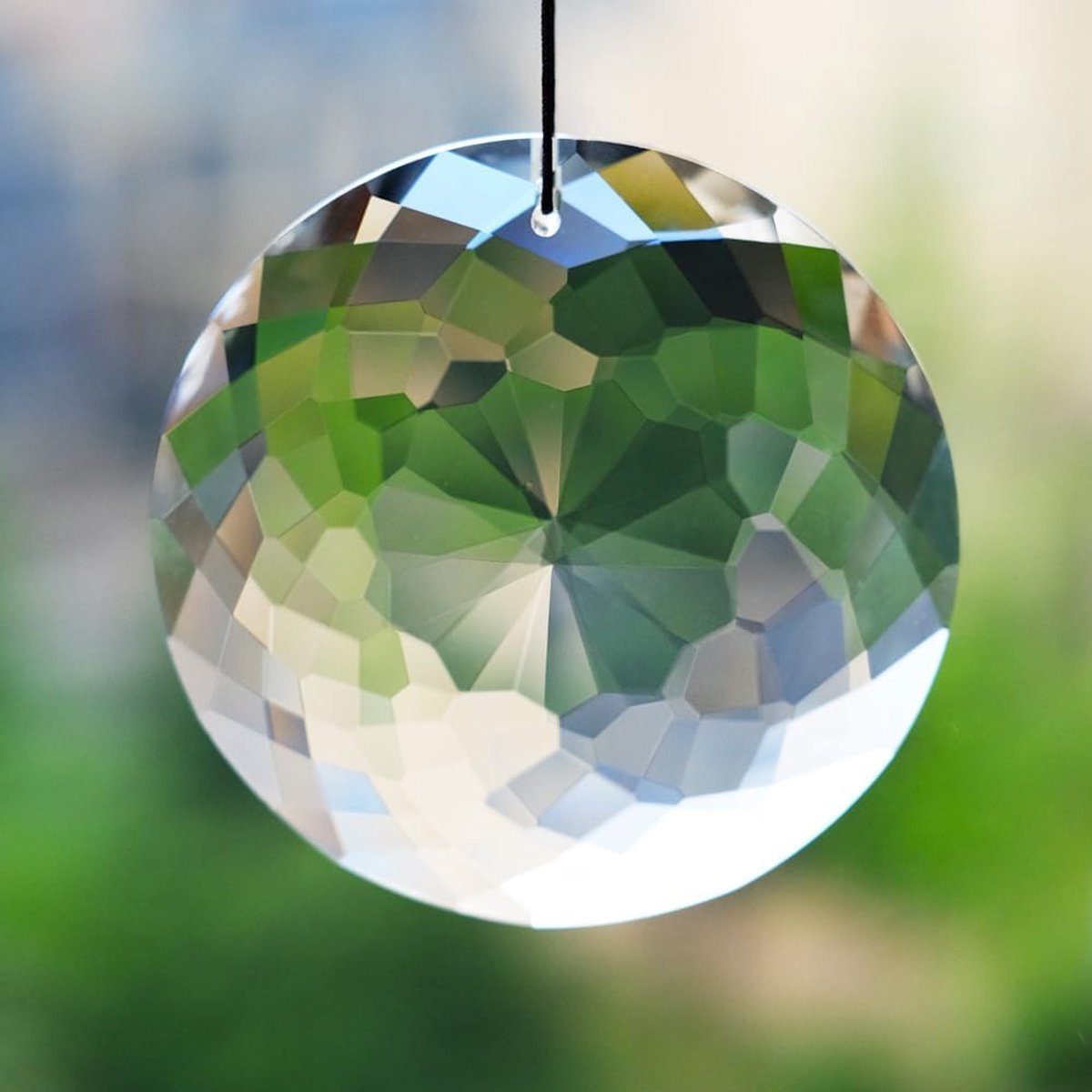 Hangende kristallen prisma-zonnevanger, rond, raamprisma, zonnevanger, ornament, glazen hanger, regenboogmaker, kroonluchter, kristallen hanger voor thuis, tuindecoratie