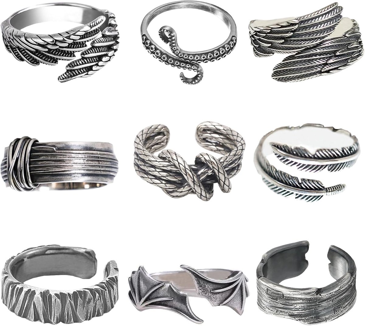 Ringen voor mannen engelenvleugels verstelbare ring verstelbare punk Gotico Biker Ring Set