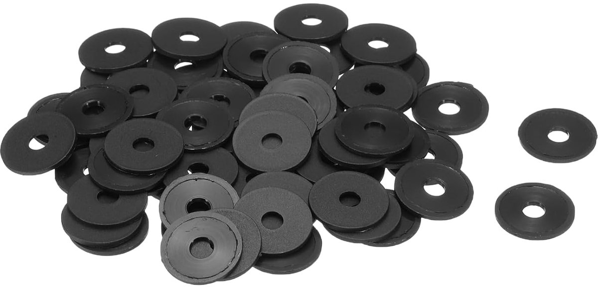 Platte sluitringen van nylon, M4, 4 mm, 15 mm, buitenafdichting, 1 mm dik, gladde sluitringen van kunststof, voor kunststof afdichtingen, afstandhouders, zwart, 60 stuks