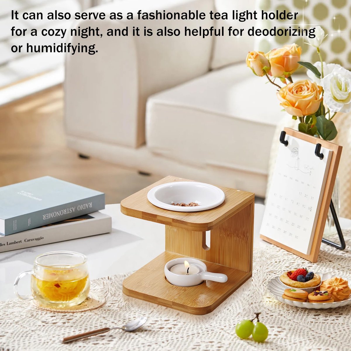 Geurlamp voor etherische oliën en geurwas: keramisch ​ ​ ​ Bamboe​ geurbrander, geurolie lamp diffuser, aromalamp voor aromatherapie​ voor ontspanning thuis, op kantoor, spa (12 x 12 x 11,5 cm) — cadeau in Cadeau-ideeën - foto 5