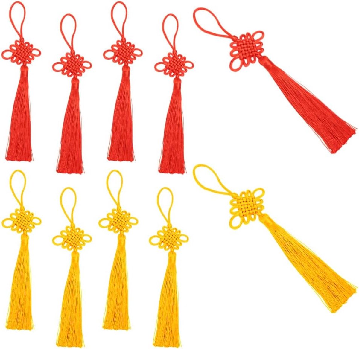 10 stk Gordijn Charms Kwastjes, voor DIY, Rood&Goudgeel | Ongeveer 20cm lang,Polyester,Glanzend,Symboliseert welvaart en gezondheid,voor Deuren,Kamers,Kantoren,Thuis,In de auto