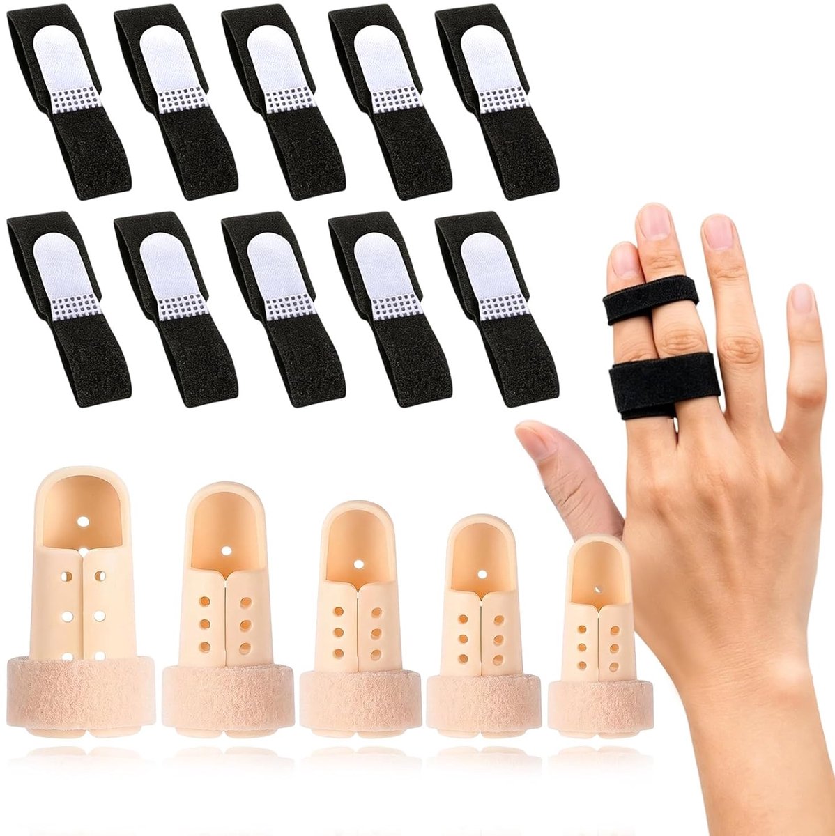 10 x finger splints and 5 finger splints, adjustable thumb splint, to protect fingers, fixed ankles, smoothing - ShopVlot