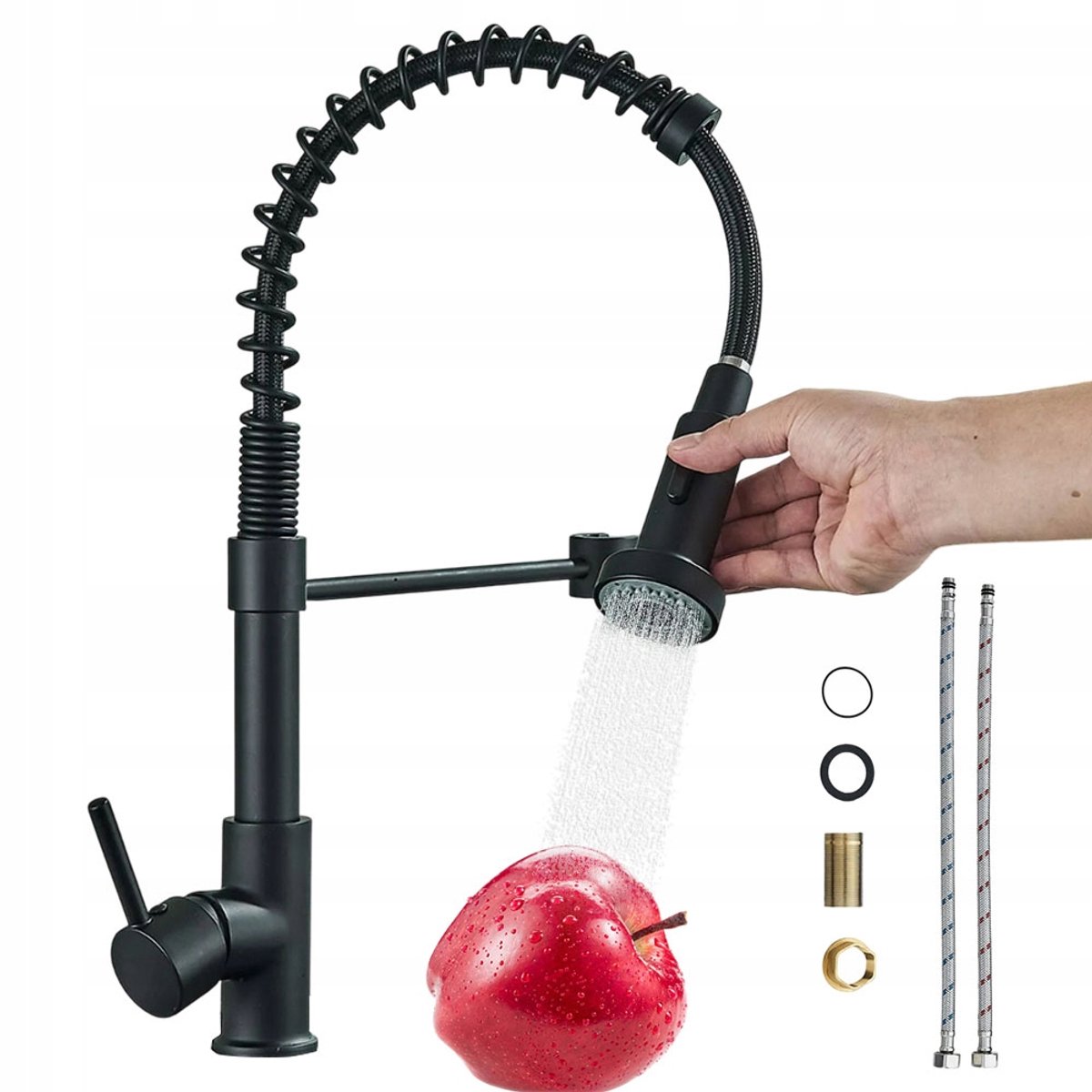 Zwarte Keukenmengkraan 44cm - 360° Draaibare Uitloop, RVS