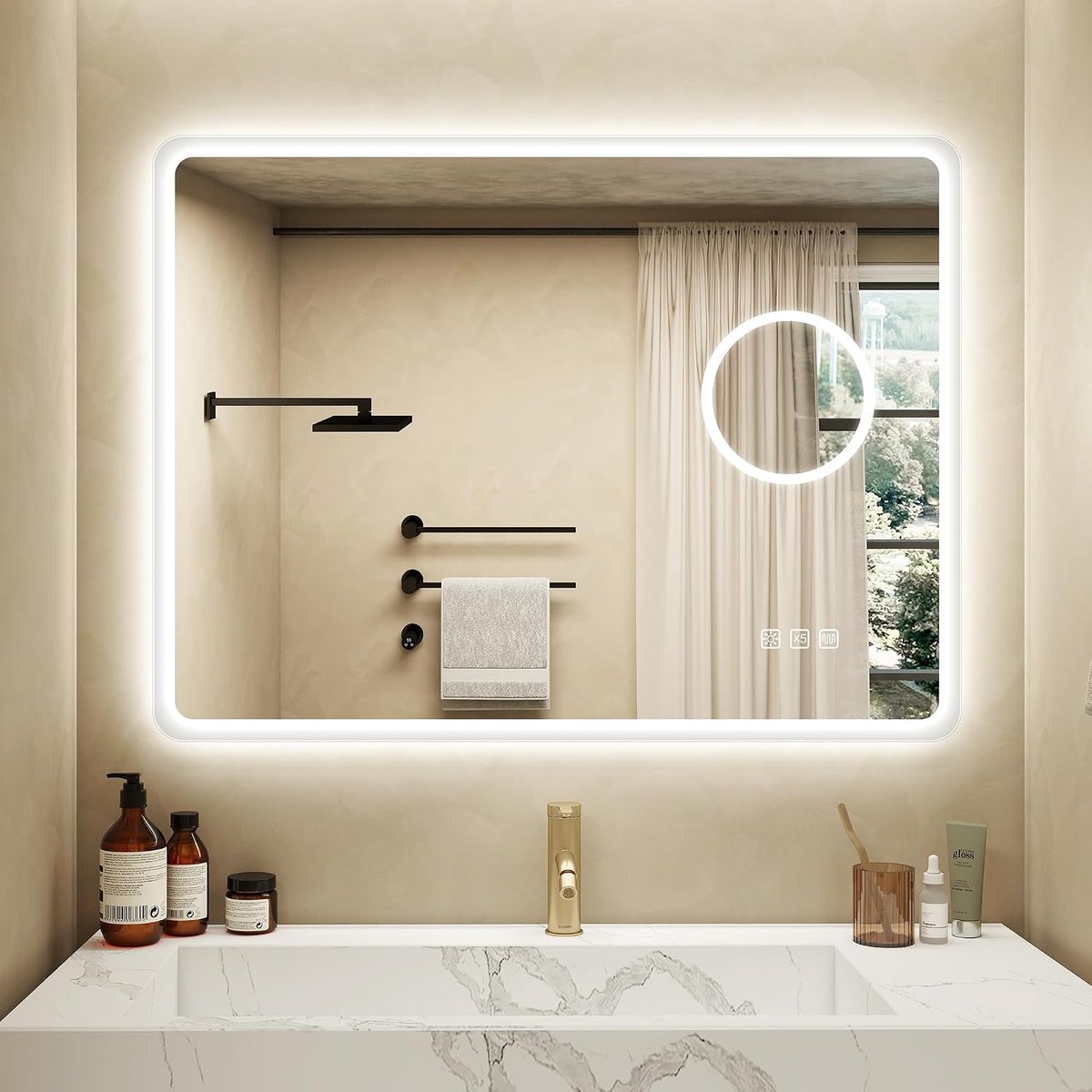 Badkamerspiegel 60 x 80 cm - Led-verlichting - Dimbaar met 3 kleurtemperaturen - Perfecte lichtsfeer - ShopVlot