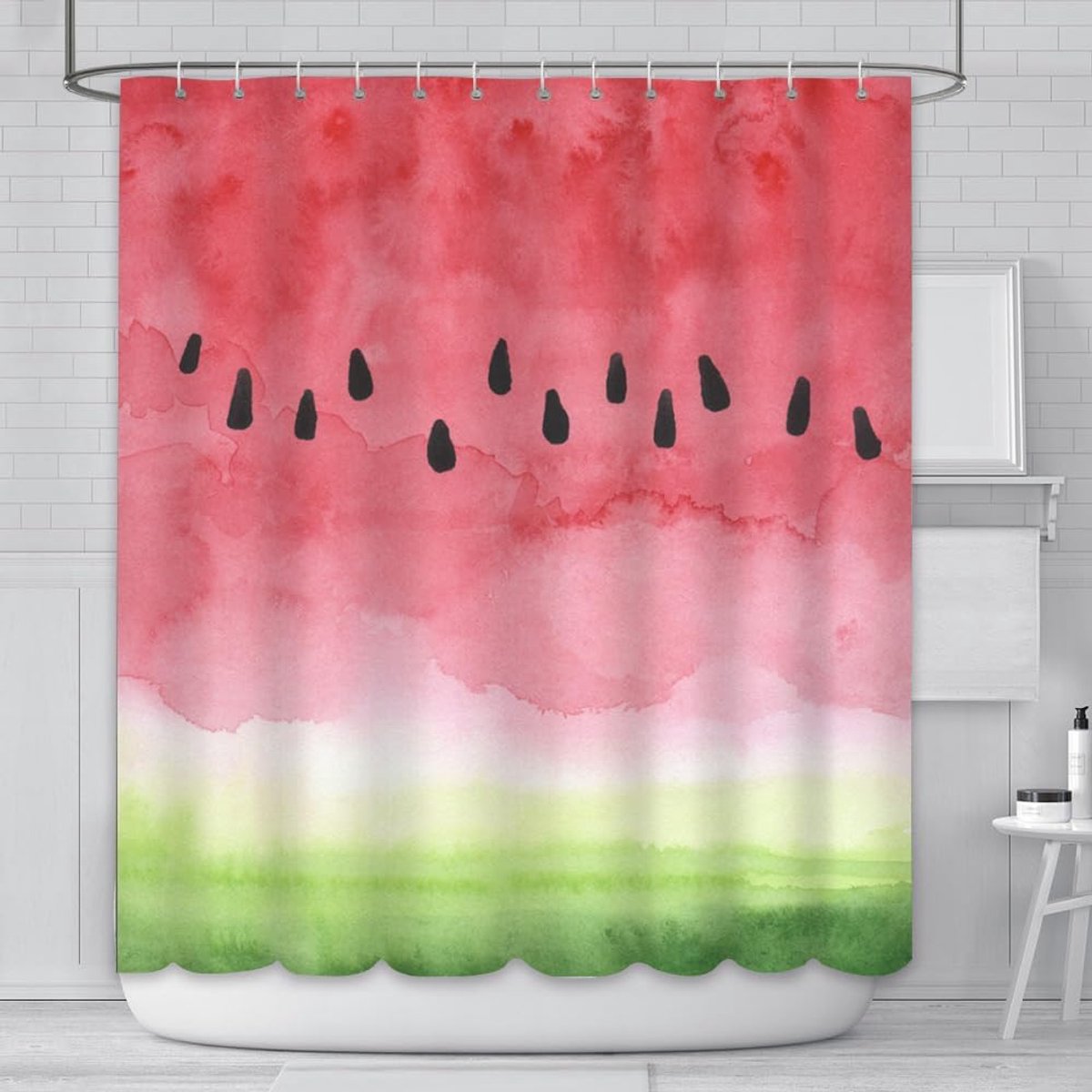 Douchegordijn Watermeloen 180x180cm - Watercolor Tie Dye - Waterdicht en Duurzaam - Frisse Zomerlook - ShopVlot