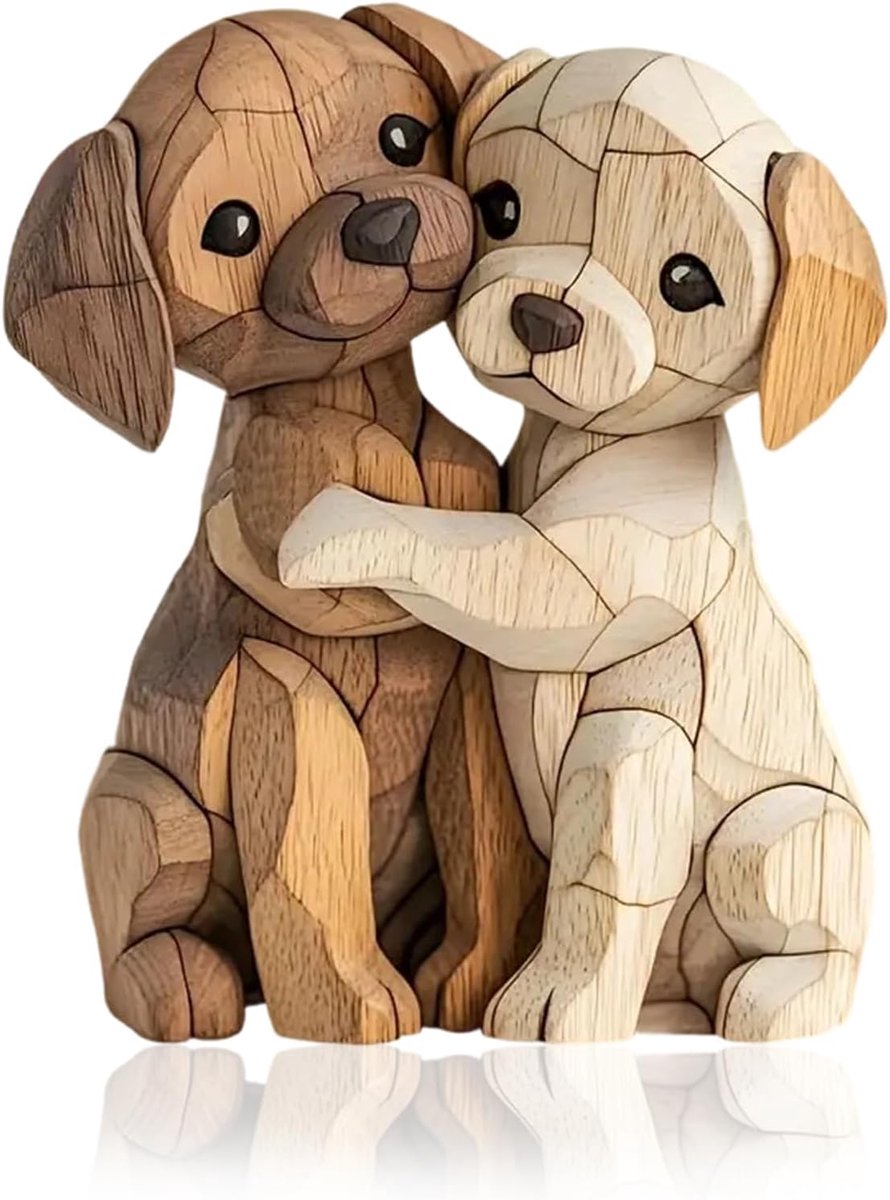 Houten hondenfiguur 10 x 8 cm - 2D-dierendecoratie - schattig cadeau voor huisdierliefhebbers - mooi voor open haard - ShopVlot