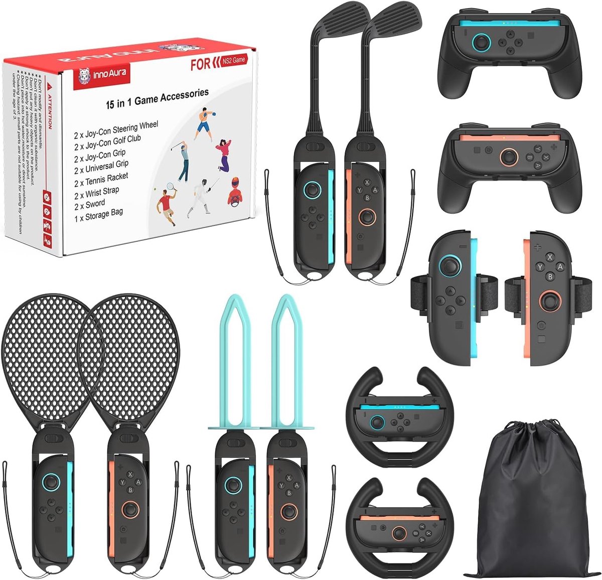 Switch 2 sportaccessoiresbundel 15-in-1 - inclusief opbergtas - complete set - perfect voor familie feestjes - ShopVlot