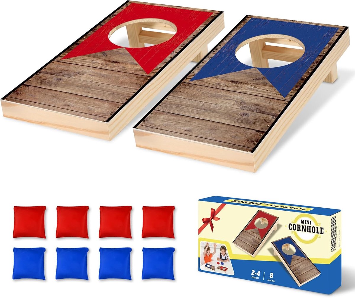 Mini cornhole toss spel - compact formaat - inclusief 8 mini zakjes - perfect voor buitenactiviteiten - ShopVlot