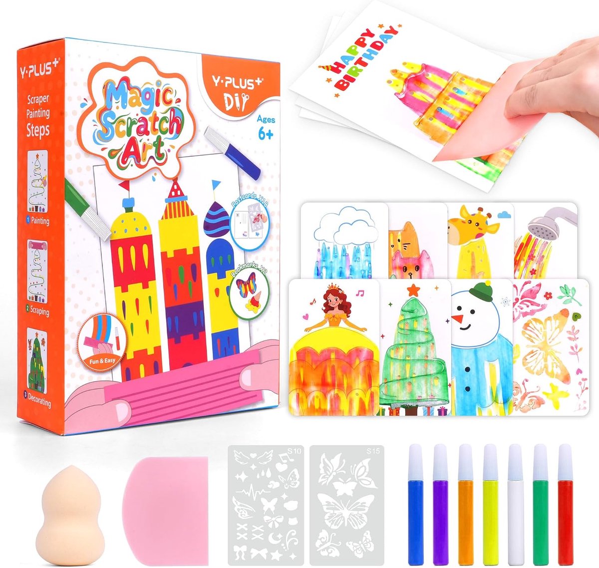 Rainbow scratch tekeningen voor kids DIY set - 2-in-1 creatief spel - ontdek kleuren en patronen - ShopVlot