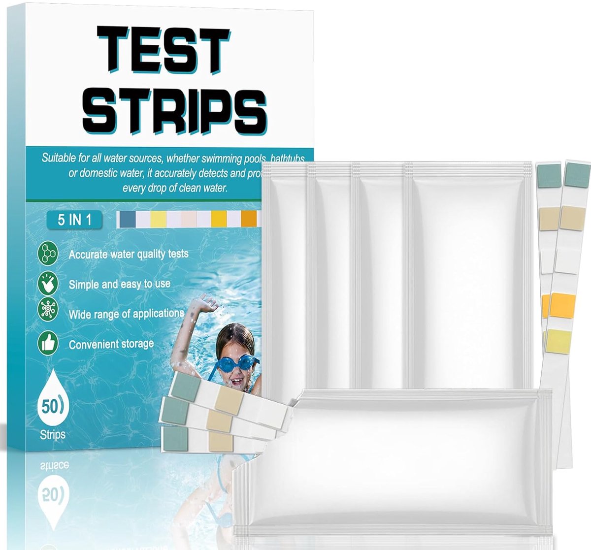 Pool Test Strips 5-in-1 - 50 Stuks Water Test Strips - pH, Chloor, Bromine, Alkaliniteit - Voor Zwembad en Spa - ShopVlot