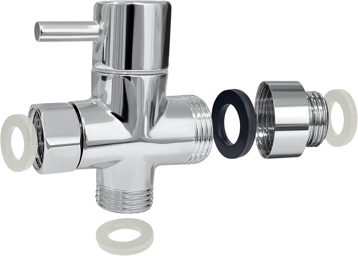 Doucheschoenventiel 3-Weg - Messing Adapter - Chroom Afwerking - Ideaal voor Badkamer en Keuken - ShopVlot