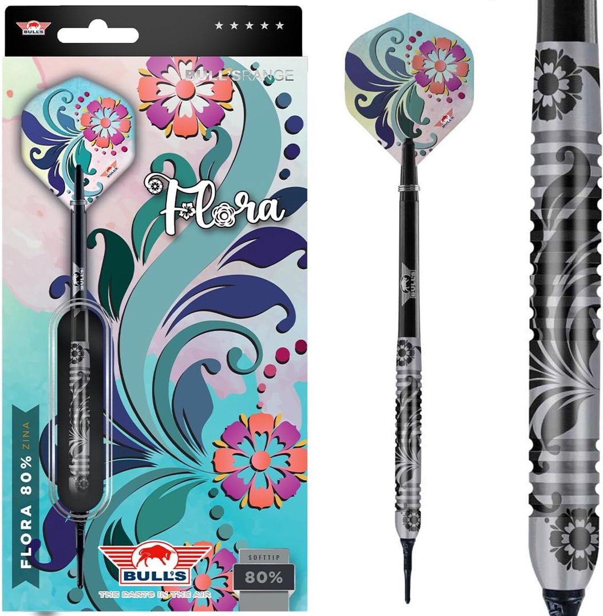 Softtip darts 18g - kleurrijk ontwerp - ideaal voor elke dartsspeler - Bull's Flora Zina - ShopVlot