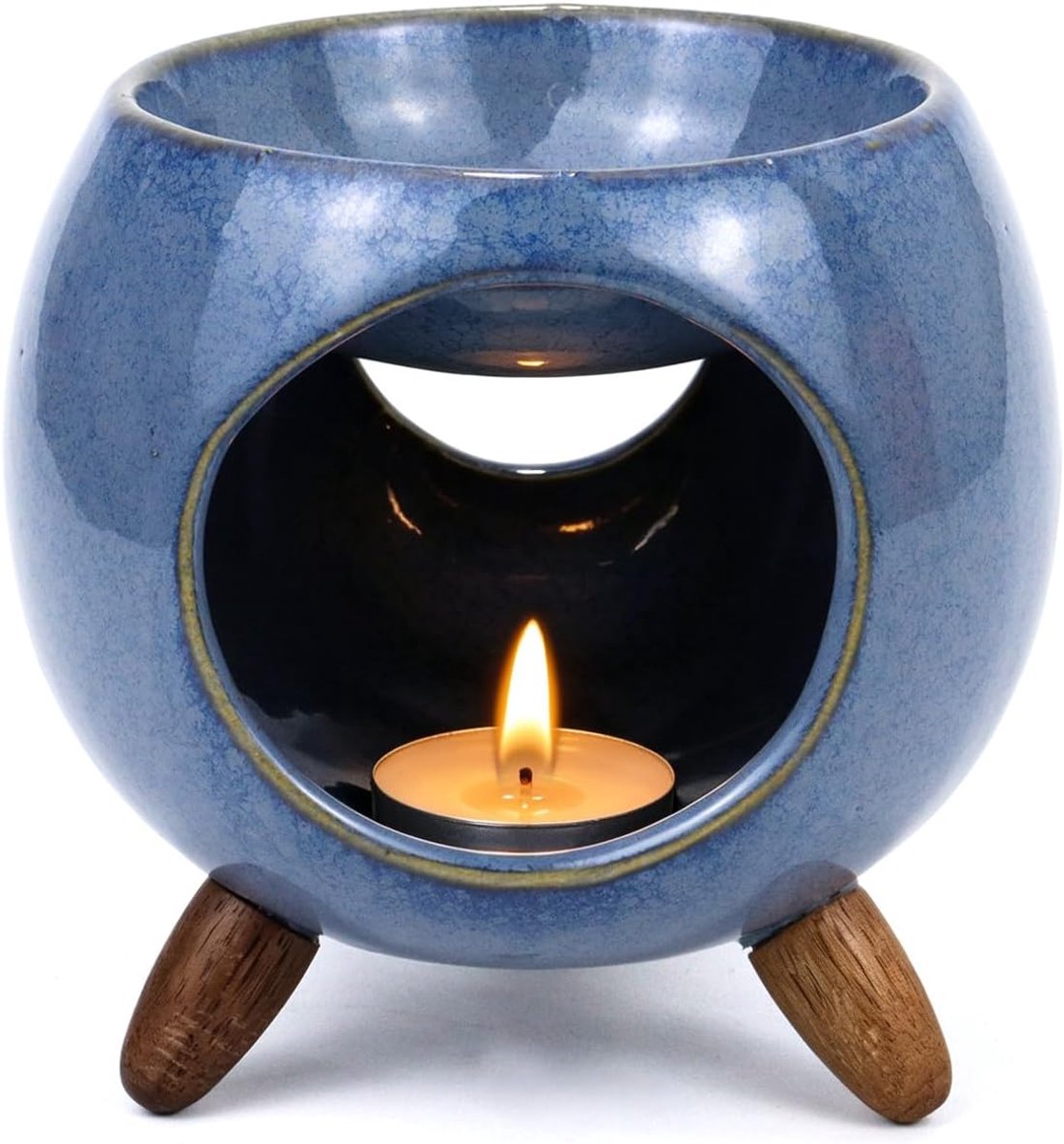 Geurlamp voor etherische oliën - keramische aromalamp - blauwe marmerlook - aromatherapie met theelicht - ShopVlot