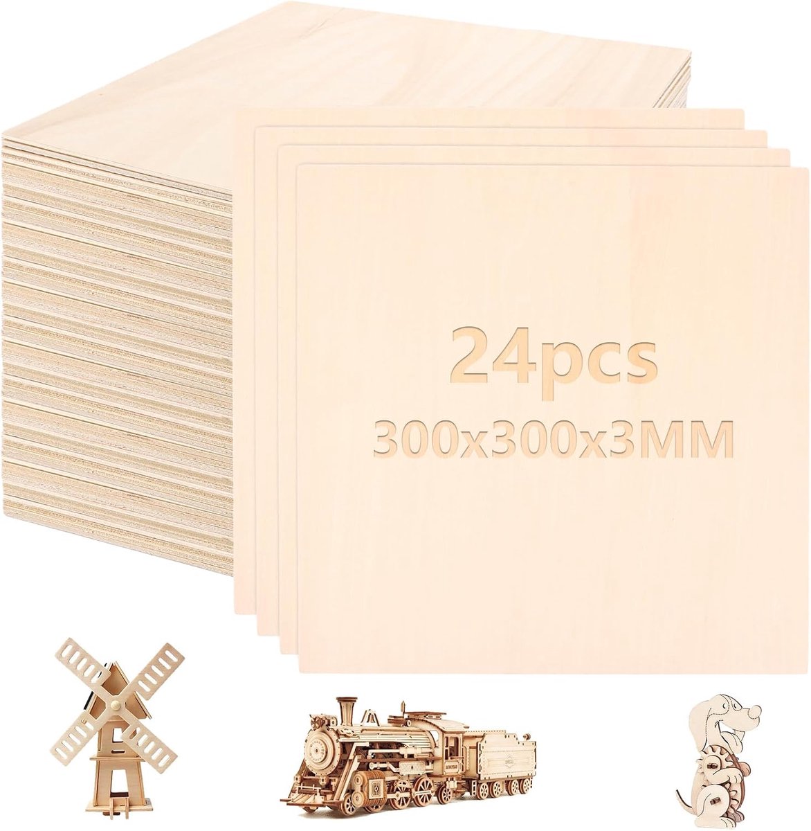 Houten panelen 300 x 300 x 3 mm - multiplex platen - stevig en duurzaam - ideaal voor DIY projecten - ShopVlot