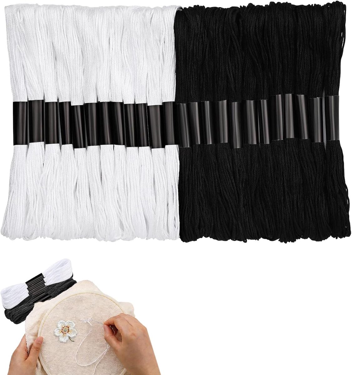 Borduurgarens set 48 strengen - 384m polyester - zwart en wit - ideaal voor vriendschapsarmbanden - ShopVlot
