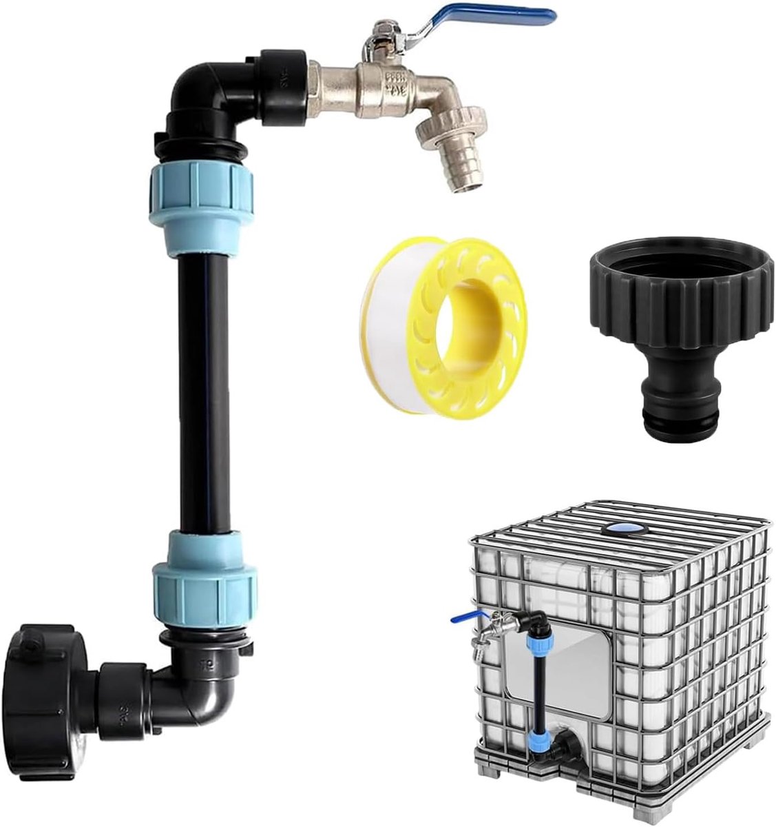 IBC gooseneck drain tap 3/4 inch - met messing waterkraan - met 25cm verlengbuis - ideaal voor regenwatertank - ShopVlot