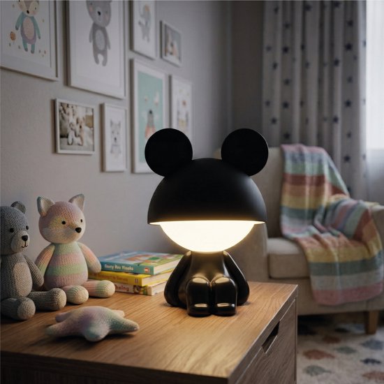 Luxus Nachtlamp Kinderkamer Mouse - Zwart - Nachtlampje baby - Voor kinderen - Slaapkamer - 7 kleuren licht - RGB - Bluetooth speaker - Draadloos - Oplaadbaar van Merkloos — afbeelding 4