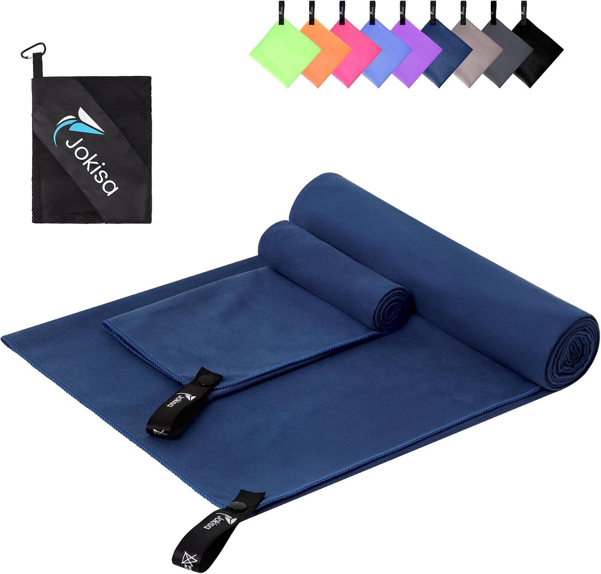 Microfibre handdoeken set van 2 - 180x90cm en 80x40cm - navy blauw - sneldrogend - ShopVlot