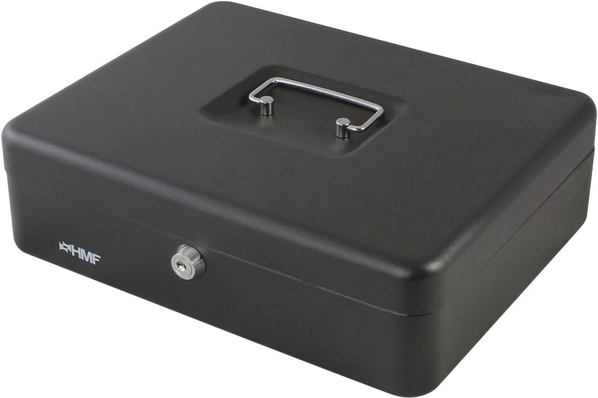 Geldcassette voor munten 30x24x9 cm - Zwart - Veilig met cilinderslot - Handig voor thuis of op kantoor - ShopVlot