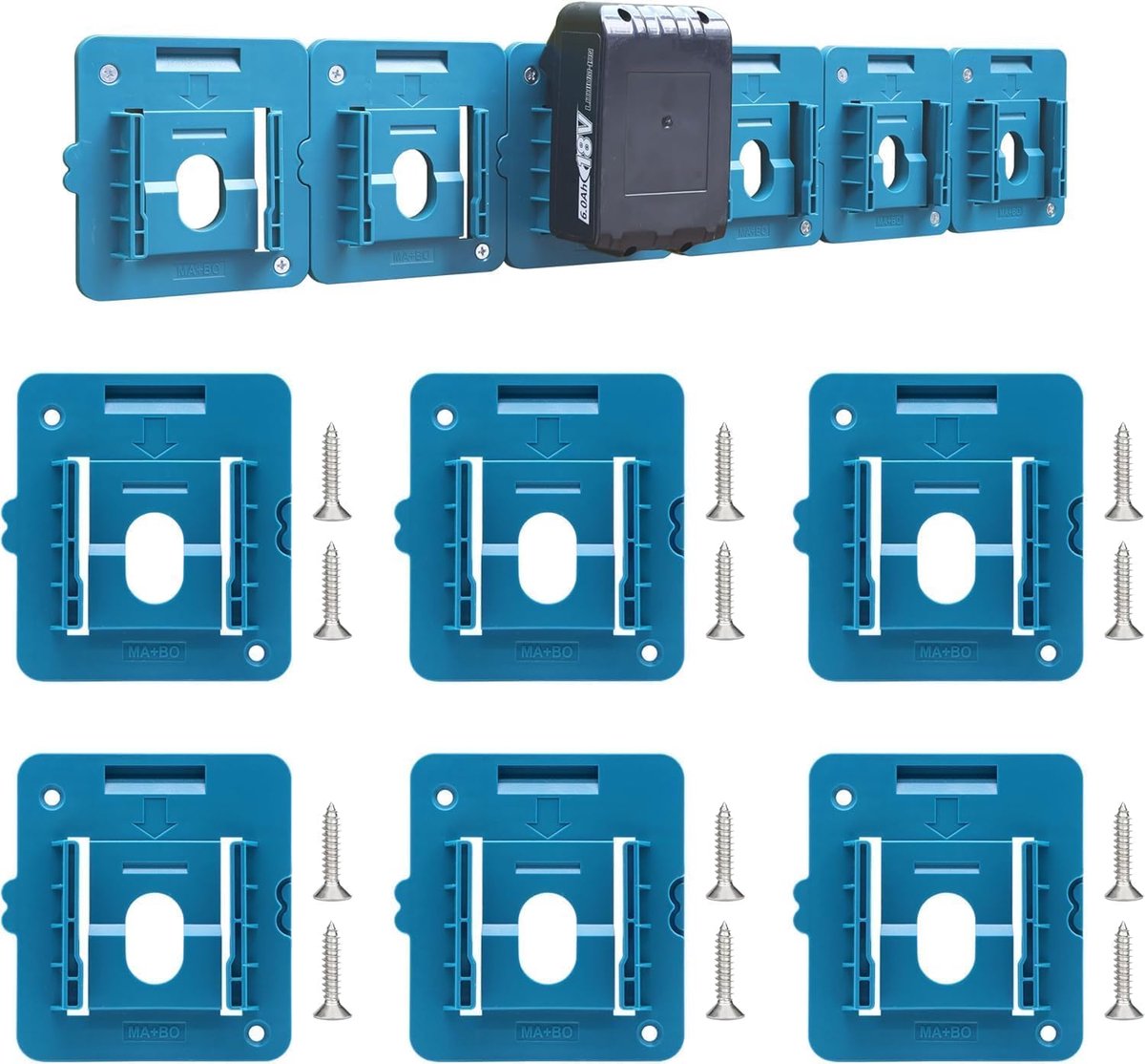 Batterijhouder voor Makita accu's - set van 6 wandhouders - robuuste wandmontage - ideale oplossing voor werkplaats - ShopVlot