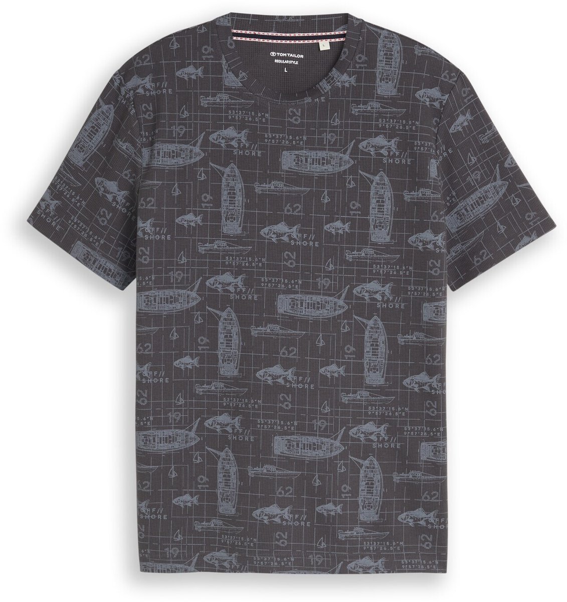 Tom Tailor - T-shirt met all-over-print - Maat L - grey nautical design
