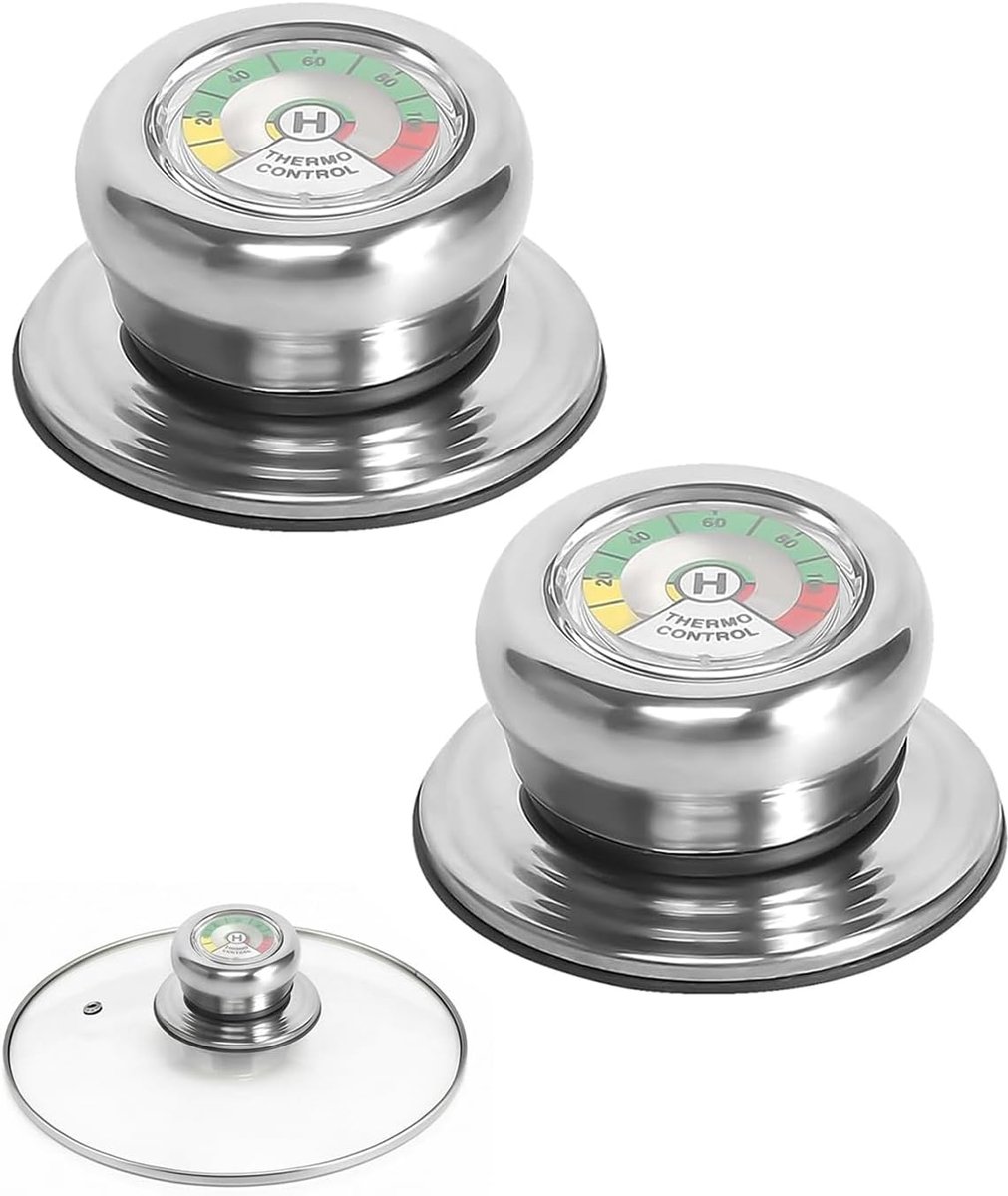 Dekselgrepen met thermometer - roestvrij staal - universeel - veilig koken zonder brandwonden - m-winkel