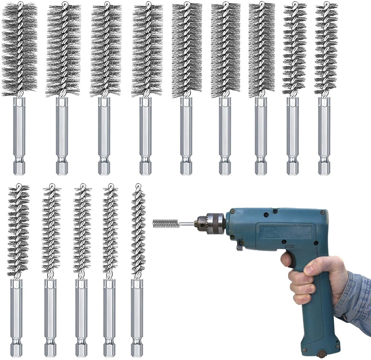 Draadborenset 14-delig - Stalen borstel met gaten - Diverse diameters 8-25mm - Voor effectief reinigen - ShopVlot