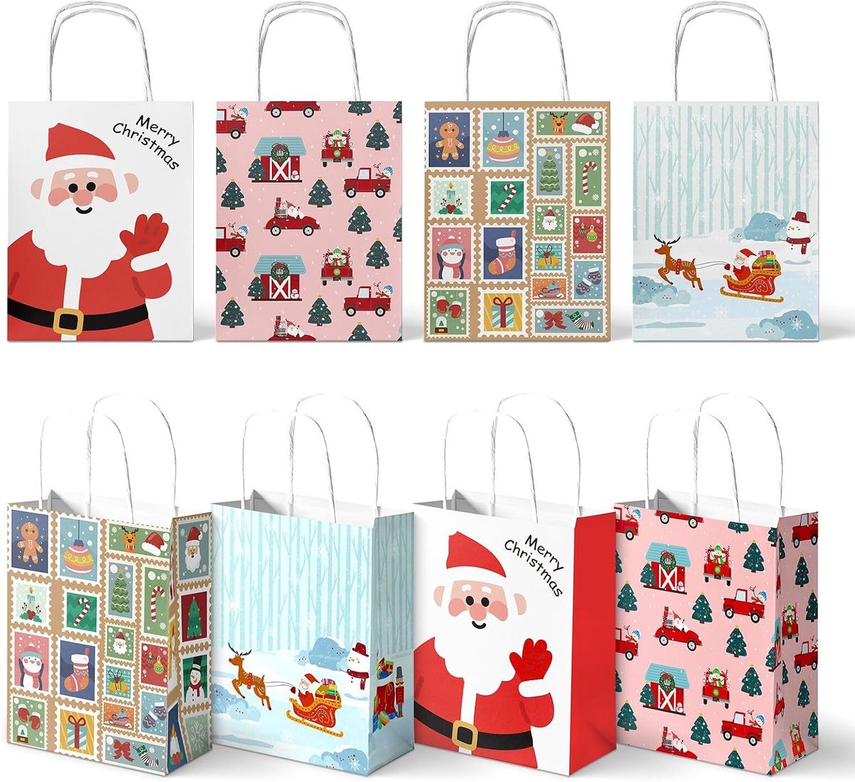Papieren kerstzakjes 24 stuks - kraftpapier - met handvat - herbruikbaar voor kerstcadeaus - ShopVlot