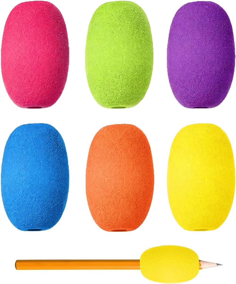 Potloodgrepen eivormig - zacht EVA-schuim - 6 kleuren - schrijfhulpmiddel voor kleuters - ShopVlot