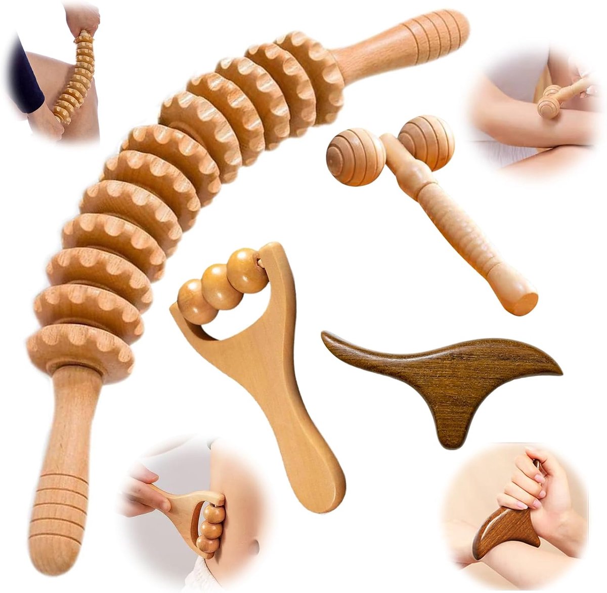 Massage rollers set 4-delig - 12 rollers en Gua Sha bord - fascia massage en lymfedrainage - ShopVlot