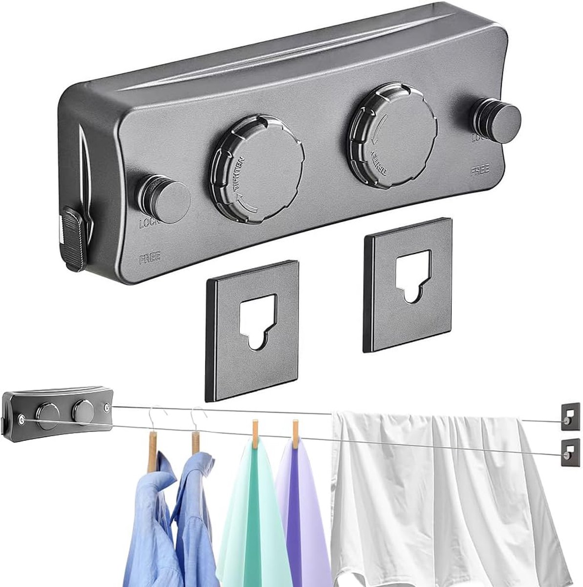 Uittrekbare waslijn 2 x 5,1 m - RVS kabel - verstelbare klemknop - ideaal voor balkon - ShopVlot