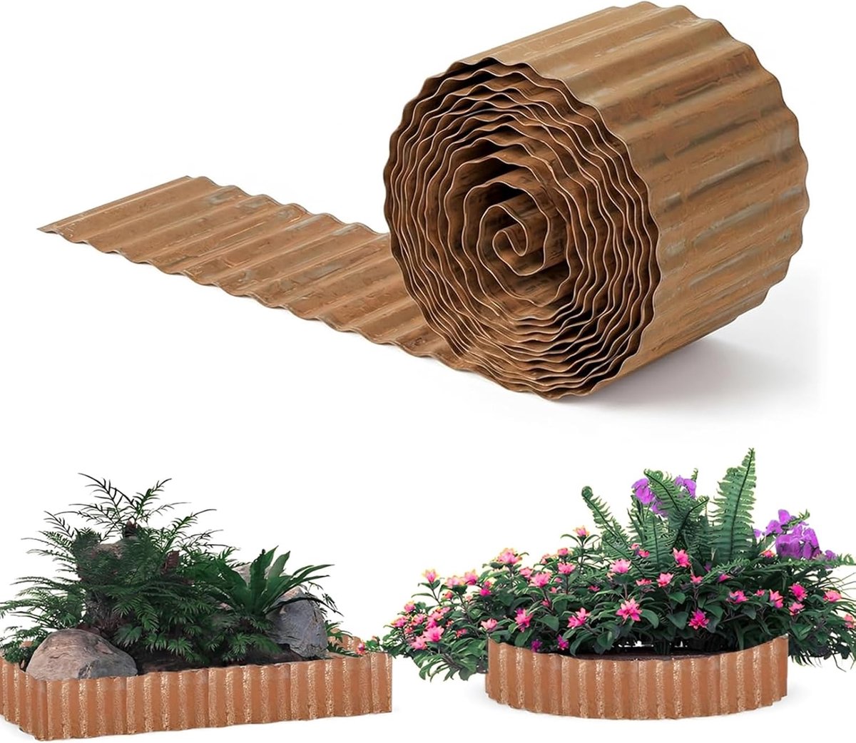 Gazonrand 20 x 600 cm - cortenstaal - flexibel en gegolfd - duurzame afbakening voor tuin - ShopVlot