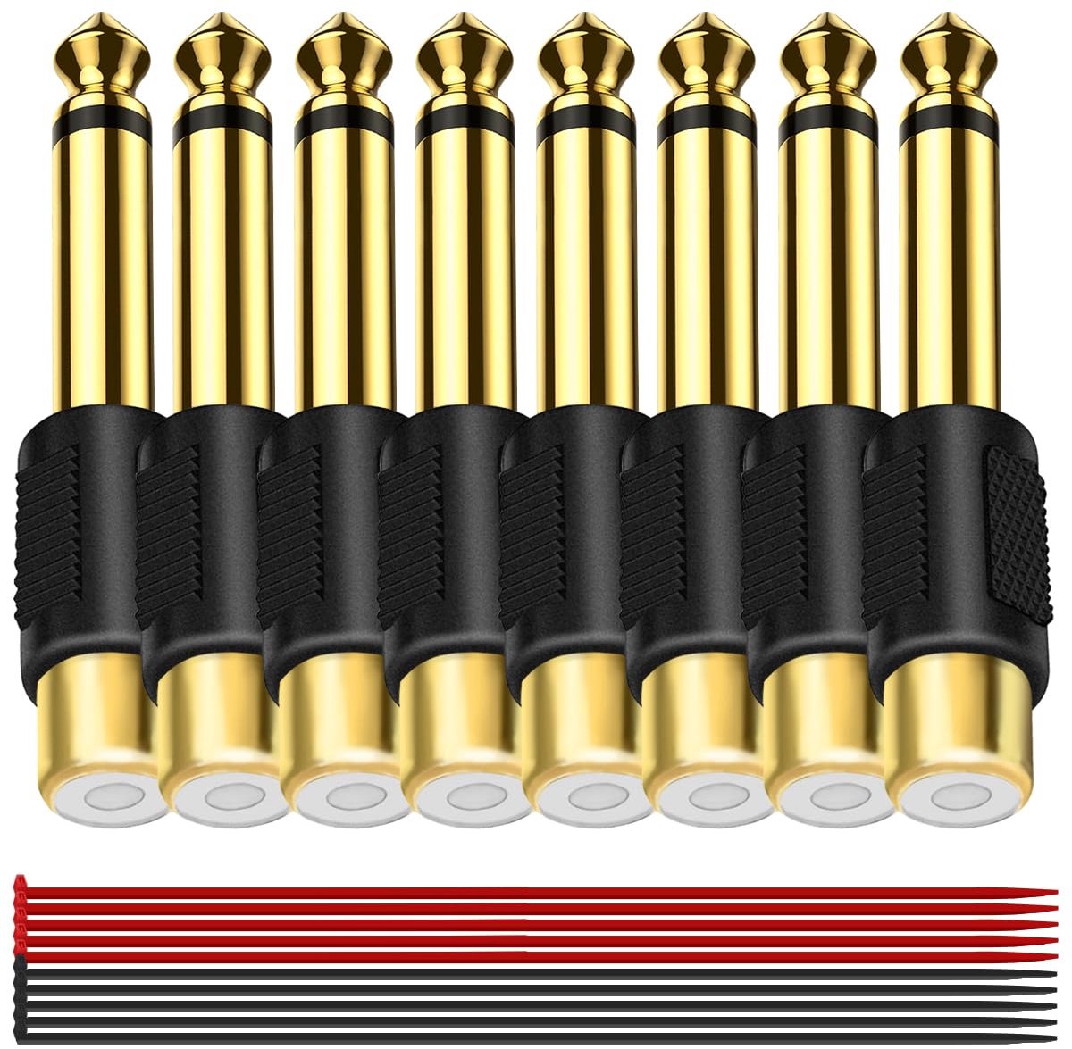 RCA naar 6.35mm audio adapter - 8 stuks - mono plug naar RCA jack - ideaal voor mixers en gitaren - ShopVlot