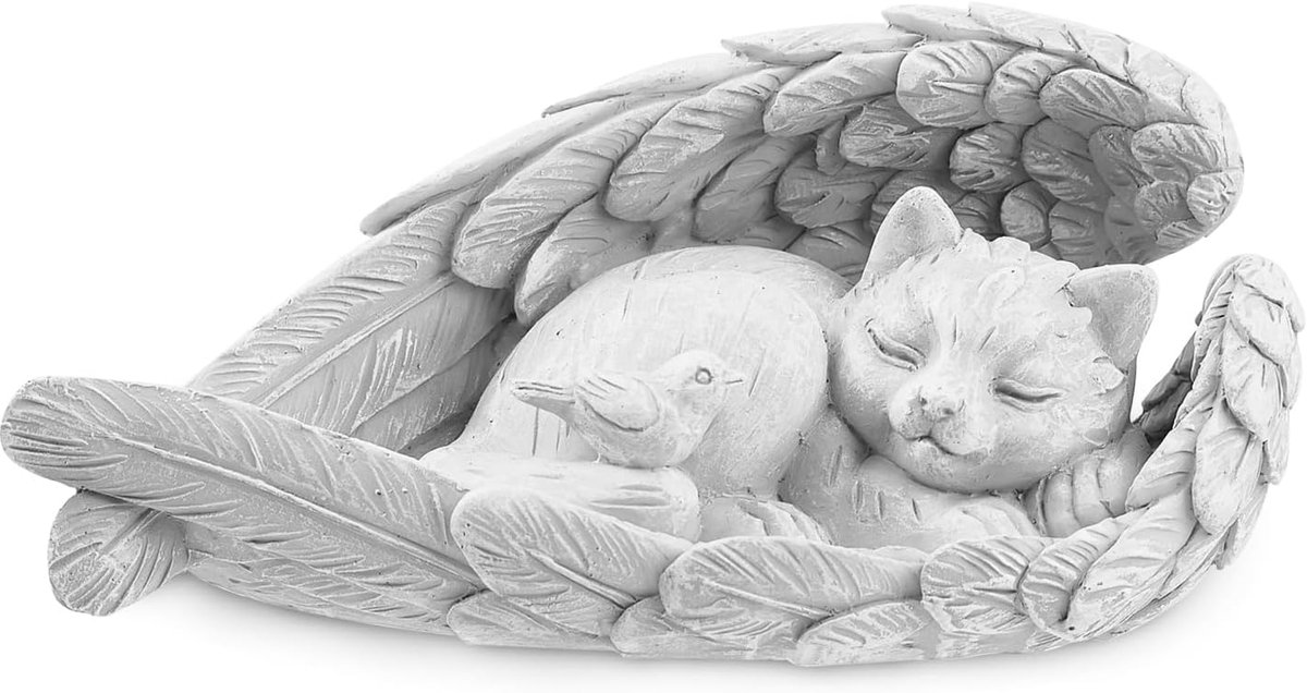 Herdenking kat beeldje 12 cm - grafsteen kat - slapende kat engel - troost voor overleden huisdier - ShopVlot