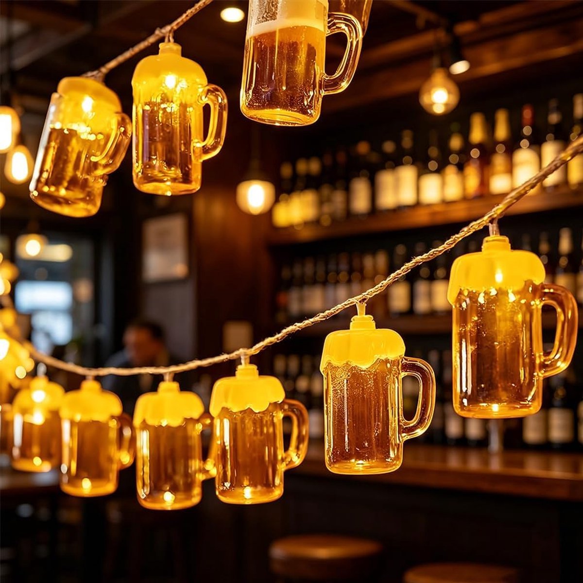 Led-lichtketting 2 m - 10 bierpul-lampen - decoratieve snoerverlichting - perfect voor feesten - ShopVlot