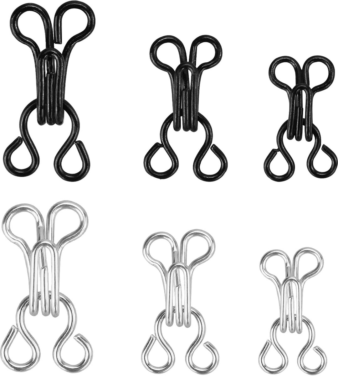 Haken en oogsluitingen 50 stuks - Zilver/Zwart - 3 maten - Perfect voor kledingreparatie - ShopVlot